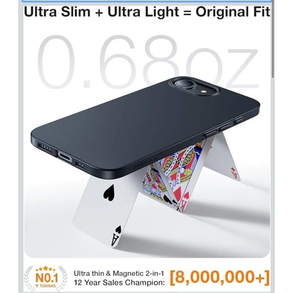 TORRAS Magnetic Slim Fit for iPhone 16e Case‎ 2025, Ultra-Thin 16e Case -Black